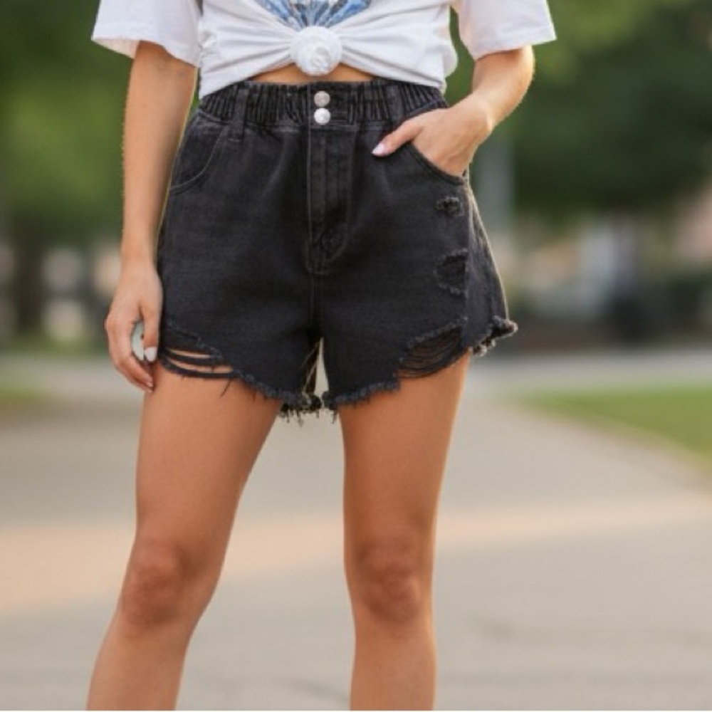 Black Distressed Shorts
